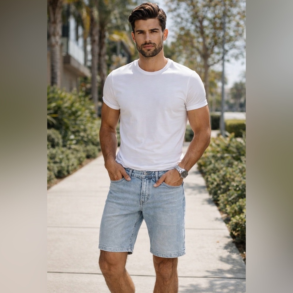 H&M Blue casual men’s Denim Slim Fit Shorts 99% cotton
